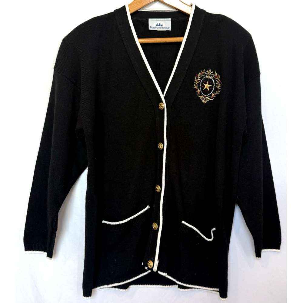 Vintage Bay Point Threads Womens Cardigan Sweater Size L Crest Academia USA Prep
